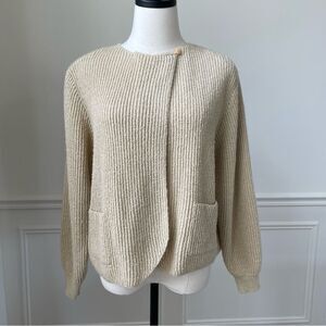 Vintage 80s Jacobson’s Boxy Crop Rib Cardigan Sweater Beige L